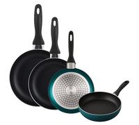 Set de poêles Ø16 Ø20 Ø24 et Ø28 cm à induction, anti-adhésive, en aluminium pressé, couleur bleu métallisé