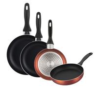 Set de poêles Ø16 Ø20 Ø24 et Ø28 cm à induction, antiadhésive, en aluminium pressé, couleur cuivre métallisé