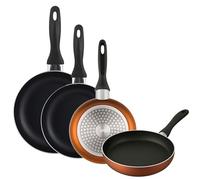 Set de poêles Ø16, Ø20, Ø24 et Ø28 cm, induction, antiadhésive, en aluminium pressé, couleur bronze métallisé