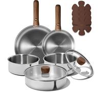 Set de Poêles et Casseroles Inox avec Poignées Amovibles 13 Pièces Batterie de cuisine induction avec poêles inox sauteuse inox et