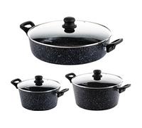 SET DE POELES Pan Set Induction - Casserole 24cm & 28cm + Casserole 32cm - Set de casseroles - Marbre Noir
