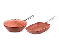 SET DE POELES performance - Poêle wok 28 CM + Poêle grill 28 CM - Rouge