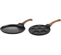 SET DE POELES - Poêle à crêpe 26 CM + 28 CM - Crêpière - bois de marbre noir