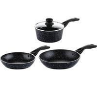 SET DE POELES - Poêle à frire 28 CM + 30 CM + Casserole 18 CM - Marbre Noir