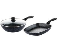 SET DE POELES - Poêle grill 28 CM + Poêle wok 30 CM - Marbre Noir