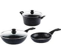 SET DE POELES - Poêle wok 30 CM + Cocotte 28 CM + Poêle à frire 30 CM - Marbre Noir