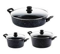 SET DE POELES Pan Set Induction - Casserole 24cm & 28cm + Casserole 32cm - Set de casseroles - Marbre Noir