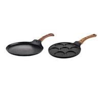 SET DE POELES - Poêle à crêpe 26 CM + 28 CM - Crêpière - bois de marbre noir