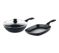 SET DE POELES - Poêle grill 28 CM + Poêle wok 30 CM - Marbre Noir