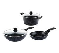 SET DE POELES - Poêle wok 30 CM + Cocotte 28 CM + Poêle à frire 30 CM - Marbre Noir