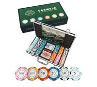 Set de Poker « Carmela », Mallette de Poker avec 300 jetons de Poker Clay, 2 Cartes à Jouer, 5 dés, règles de Poker, 1 Bouton de Croupier, Texas Hold'em Poker