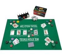 Engelhart - 320900 - Set de Poker Complet - Boîte en métal avec Tapis, 200 jetons (4 g), 2 Jeux de Cartes, Boutons de Croupier, Petite et Grande Blinde + Regles du Jeu - Coffret de Jeu de Poker