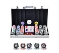 Set de poker en plastique - 300 pièces de poker avec mallette de poker en aluminium - cartes, boutons et dés - set complet pour 7-8 joueurs - Texas Hold'em, Blackjack, jeux de hasard, etc.