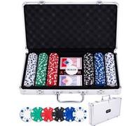 Engelhart - 320910 - Set de Poker Complet - Malette en Metal Argent - 300 jetons 11,5g sans numéro + 2 Jeux de Cartes, 3 Boutons de Croupier, 5 dés - Coffret de Jeu de Poker