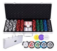 Engelhart Coffret de poker Malette métal argentée 500 jetons 14g 2 jeux de cartes 5 dés 3 boutons