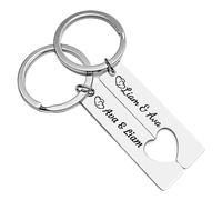 Set de Porte-Clés Cœur Personnalisé pour Couple (2 Pièces) - Gravure avec Date et Prénoms - Cadeau d'Anniversaire, Saint-Valentin ou Fiançailles - Porte-Clés Assortis (argenté)