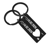 Set de Porte-Clés Cœur Personnalisé pour Couple (2 Pièces) - Gravure avec Date et Prénoms - Cadeau d'Anniversaire, Saint-Valentin ou Fiançailles - Porte-Clés Assortis (Noir)