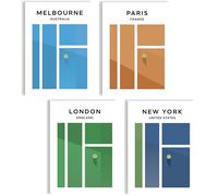 Set de posters de tennis - Tableaux de villes - Art sportif - Design minimal - Melbourne, Paris, Londres, New York - Décoration murale pour salon, bureau, salle de fitness