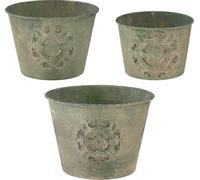 Set de pots de fleurs Vintage vert métal 3 pièces Ø22cm - Cache-pots décoratifs pour plantes artificielles