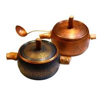 Set de Pots en Cuivre 2 Pièces, Marmite en Cuivre Artisanale Vintage avec Poignée en Bois, Casserole Style Japonais pour Soupe, Ragoût, Bouillie, Ustensile de Cuisine(B)