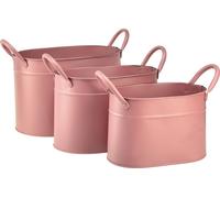 Set de pots en métal rose 3 pièces, Cache-pots ovales pour plantes décoratives d'intérieur/d'extérieur - Vintage Shabby Chic Design
