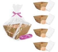 Set de Présentation Cadeau - 5 Paniers Carton 26x17x11 cm avec Papier de Pin, Cellophane et Fil Décoratif (25m)