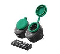 Set de prises télécommandées extérieures programmables DEWENWILS avec télécommande, IP44, 2 prises télécommandées et 1 télécommande pour décoration de vacances 3680 W, portée 30 m, certifié CE et TÜV