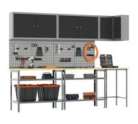 Set De Rangement D'outils De 10 Pièces Vidaxl Table Noire En Bois D'ingénierie Et Métal Noir