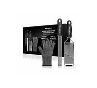 Microplane Ensemble râpe de cuisine (Zesteur, mandoline & gant) pour parmesan, pommes de terre, concombre, courgette, carotte, gingembre, noix de muscade en acier inoxydable et noir