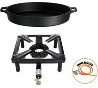 Set de réchaud à tabouret (petit) avec poêle en fonte - Ø 40 cm y compris tuyau de gaz & régulateur