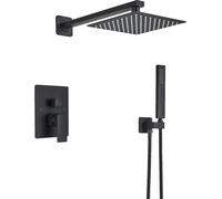 Set de robinetterie de douche de salle de bains, montage fixe, caché, noir mat, 2 voies 10 pouces