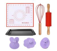 Set de Rouleau à Pâtisserie | Rouleau à Pâtisserie Antiadhésif de Pâques - Set avec Design Lapin, Œuf et Tapis de Cuisson - Pour Cookies, Pizza, Pâtes, Fondant