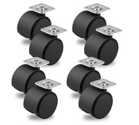 Set de roulettes pivotantes noires Ø 50 mm sans frein pour meubles avec plaque en acier - en plastique rigide - sans frein, idéal pour chaises de bureau ou tables basses (8 pièces)
