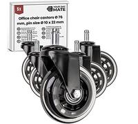 Set de roulettes pour chaises de bureau, 5 pièces, taille de la tige Ø 10 x 22 mm, compatible avec les chaises IKEA et Topstar, roulettes Ø 76 mm, roulettes silencieuses pour sols durs