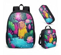 Set de Sac à Dos Capybara en Imperméable Jaune - Style Tropical Dreamcore avec Trousse et Sac à Lunch, Design Zen et Chill pour Adultes et Adolescents