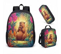 Set de Sac à Dos Capybara en Imperméable Jaune - Style Tropical Dreamcore avec Trousse et Sac à Lunch, Design Zen et Chill pour Adultes et Adolescents