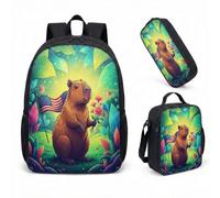 Set de Sac à Dos Capybara en Imperméable Jaune - Style Tropical Dreamcore avec Trousse et Sac à Lunch, Design Zen et Chill pour Adultes et Adolescents