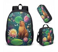 Set de Sac à Dos Capybara en Imperméable Jaune - Style Tropical Dreamcore avec Trousse et Sac à Lunch, Design Zen et Chill pour Adultes et Adolescents