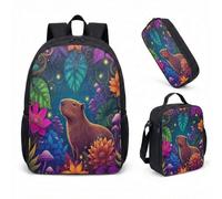 Set de Sac à Dos Capybara en Imperméable Jaune - Style Tropical Dreamcore avec Trousse et Sac à Lunch, Design Zen et Chill pour Adultes et Adolescents