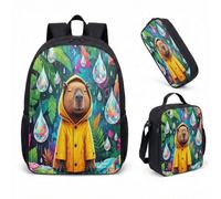 Set de Sac à Dos Capybara en Imperméable Jaune - Style Tropical Dreamcore avec Trousse et Sac à Lunch, Design Zen et Chill pour Adultes et Adolescents