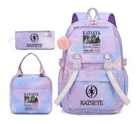 Set de Sacs Scolaires décontractés la Mode pour Filles avec dégradé coloré | Comprend un cartable, une trousse et un sac à déjeuner ; idéal pour les écolières qui aiment la musique