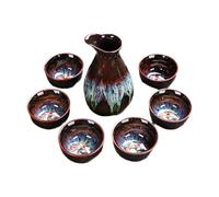 Set de saké en poterie， Ensemble de 7 tasses à saké en céramique faites à la main avec fond de poisson rouge 3D, ensemble de tasses à saké rétro traditionnelles en céramique avec 6 tasses à saké, 1 po