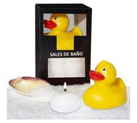 SET DE SALES DE BAÑO COCO 150 GR. CON PATO BAÑERA, VELA AROMATICA Y CONCHA