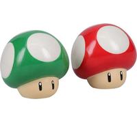 Super Mario Brothers Salière et poivrière en forme de champignon sous licence officielle Nintendo Rouge et vert 1 pièce en céramique pour cuisine et décoration d'intérieur, cadeau de pendaison de