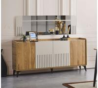Set de salle à manger Buffet avec miroir Meuble en bois moderne 2pc