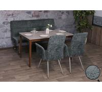 Set De Salle À Manger Hwc-G55, Set De 2 Chaises Avec Accoudoirs+Banc 160cm, Inox Brossé Tissu/Textile Chenille Bleu-Vert Bleu