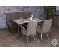 Mendler Ensemble de Salle à Manger HWC-G55 2 chaises et Banquette 160cm Chenille Gris foncé