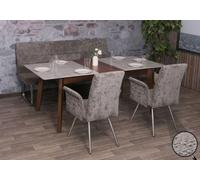 Set De Salle À Manger Hwc-G55, Set De 2 Chaises Avec Accoudoirs+Banc 180cm, Inox Brossé Tissu/Textile Chenille Gris Foncé Gris