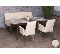 Set De Salle À Manger Hwc-G55, Set De 2 Chaises Avec Accoudoirs+Banc 180cm, Inox Brossé Tissu/Textile Chenille Crème Beige