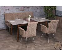 Mendler Ensemble de Salle à Manger HWC-G55 2 chaises et Banquette 180cm Chenille Marron